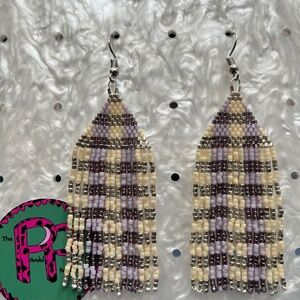 Gorgeous Plaid Fringe Earrings (Dangle, Miyuki, Multi-Colored, Silver, Lavender)